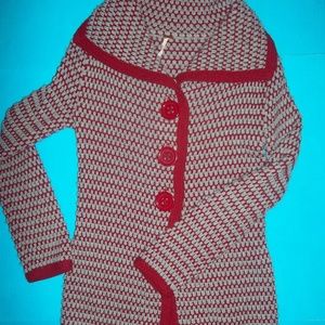 Free People Red and Cream Knit Button-Up Cardigan
